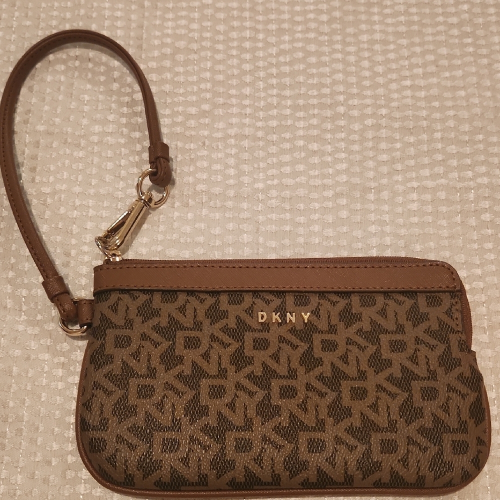 DKNY Brown Monogram Wristlet